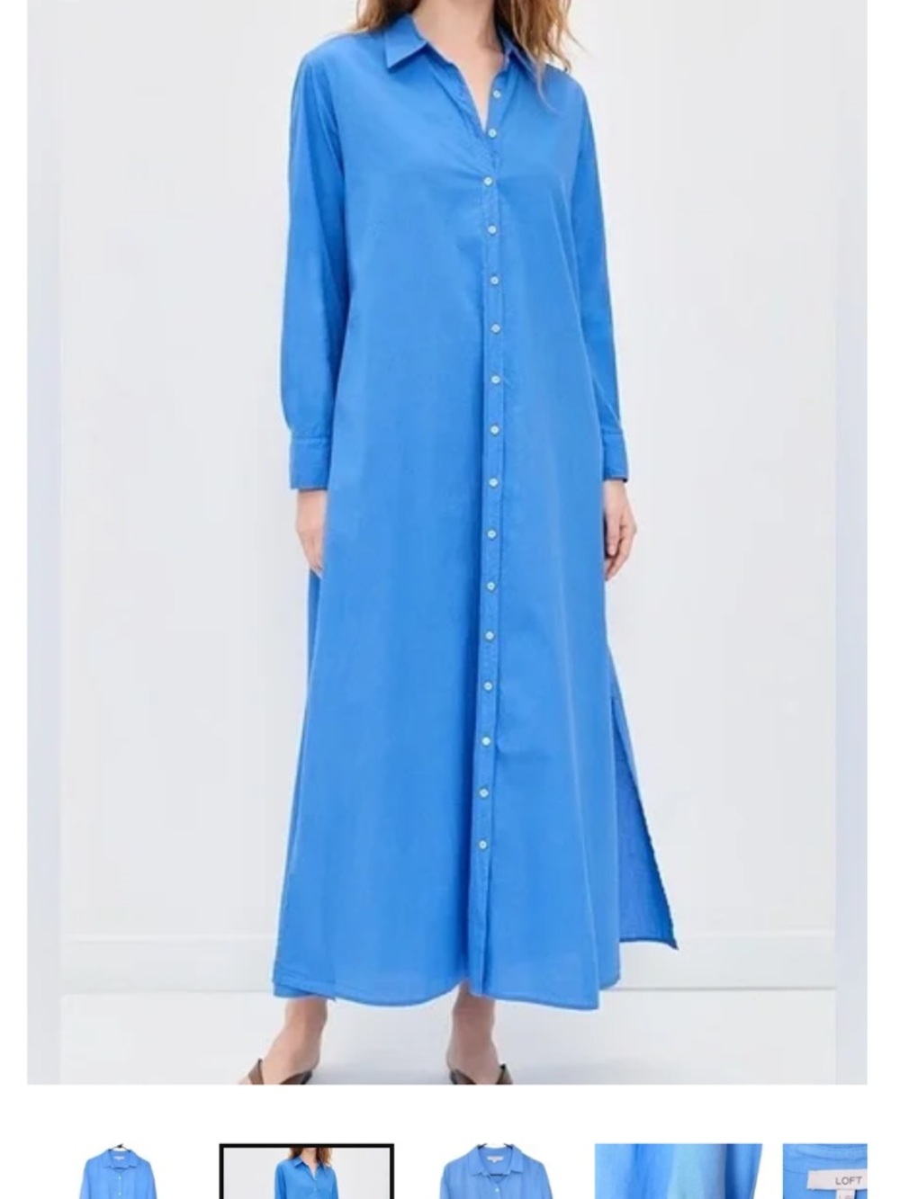 Loft Linen Blend Pocket Maxi Shirtdress NWT